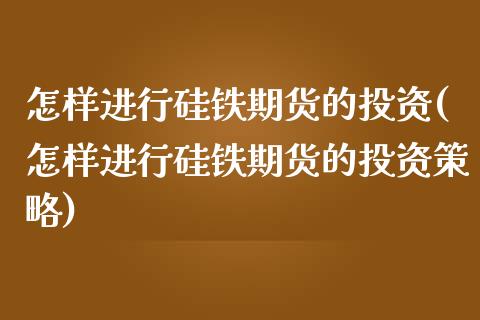 怎样进行硅铁期货的投资(怎样进行硅铁期货的投资策略)_https://www.zghnxxa.com_黄金期货_第1张