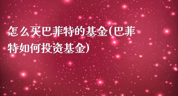 怎么买巴菲特的基金(巴菲特如何投资基金)_https://www.zghnxxa.com_期货直播室_第1张