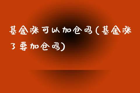 基金涨可以加仓吗(基金涨了要加仓吗)_https://www.zghnxxa.com_黄金期货_第1张