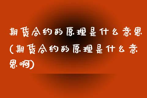 期货合约的原理是什么意思(期货合约的原理是什么意思啊)_https://www.zghnxxa.com_国际期货_第1张