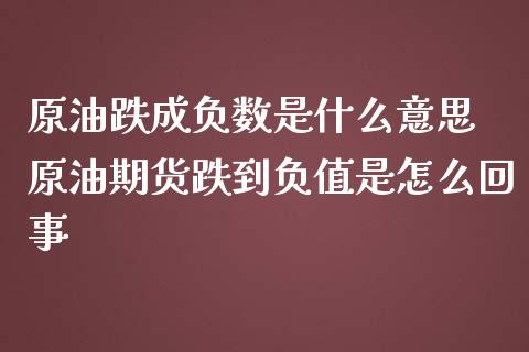 原油跌成负数是什么意思 原油期货跌到负值是怎么回事_https://www.zghnxxa.com_黄金期货_第1张