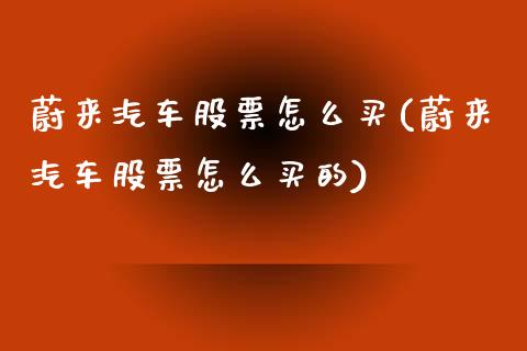 蔚来汽车股票怎么买(蔚来汽车股票怎么买的)_https://www.zghnxxa.com_期货直播室_第1张