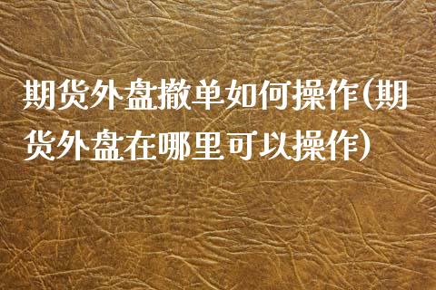 期货外盘撤单如何操作(期货外盘在哪里可以操作)_https://www.zghnxxa.com_内盘期货_第1张