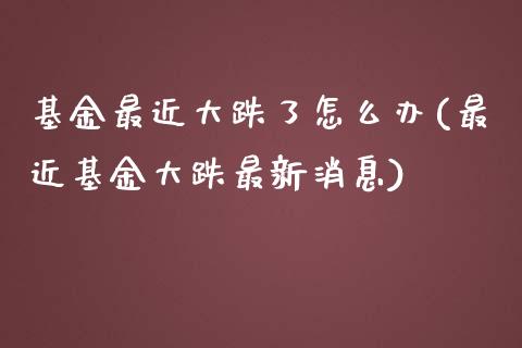 基金最近大跌了怎么办(最近基金大跌最新消息)_https://www.zghnxxa.com_期货直播室_第1张