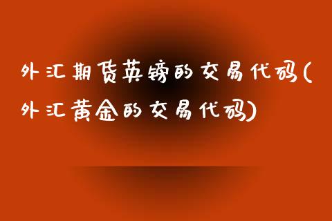 外汇期货英镑的交易代码(外汇黄金的交易代码)_https://www.zghnxxa.com_国际期货_第1张