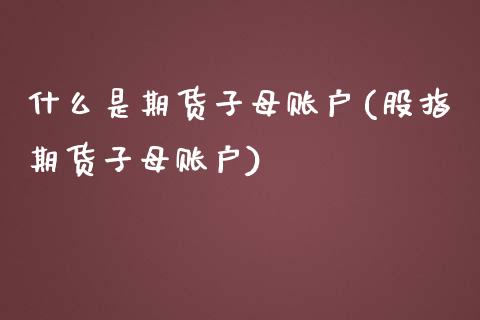 什么是期货子母账户(股指期货子母账户)_https://www.zghnxxa.com_国际期货_第1张