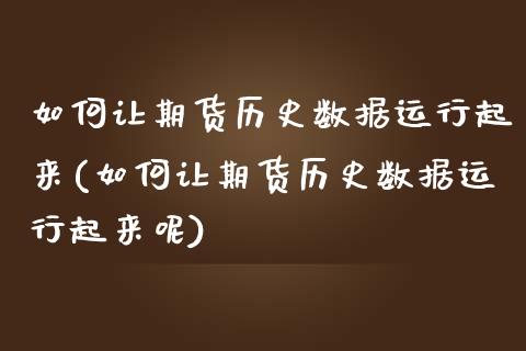 如何让期货历史数据运行起来(如何让期货历史数据运行起来呢)_https://www.zghnxxa.com_黄金期货_第1张