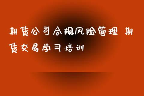 期货公司合规风险管理 期货交易学习培训_https://www.zghnxxa.com_内盘期货_第1张