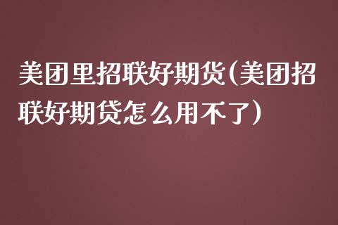 美团里招联好期货(美团招联好期贷怎么用不了)_https://www.zghnxxa.com_黄金期货_第1张