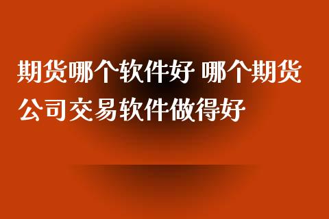 期货哪个软件好 哪个期货公司交易软件做得好_https://www.zghnxxa.com_黄金期货_第1张