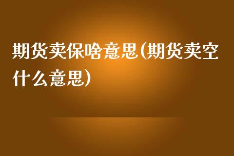 期货卖保啥意思(期货卖空什么意思)_https://www.zghnxxa.com_黄金期货_第1张