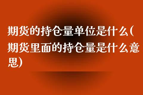 期货的持仓量单位是什么(期货里面的持仓量是什么意思)_https://www.zghnxxa.com_内盘期货_第1张