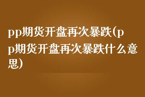 pp期货开盘再次暴跌(pp期货开盘再次暴跌什么意思)_https://www.zghnxxa.com_内盘期货_第1张