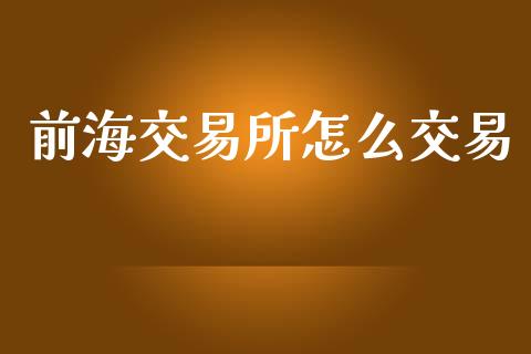 前海交易所怎么交易_https://www.zghnxxa.com_国际期货_第1张