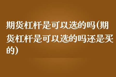 期货杠杆是可以选的吗(期货杠杆是可以选的吗还是买的)_https://www.zghnxxa.com_内盘期货_第1张