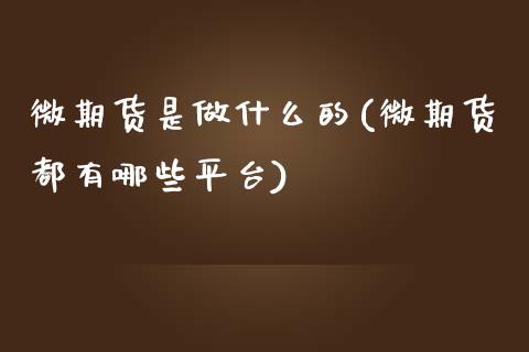 微期货是做什么的(微期货都有哪些平台)_https://www.zghnxxa.com_期货直播室_第1张