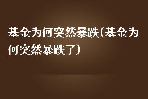 基金为何突然暴跌(基金为何突然暴跌了)_https://www.zghnxxa.com_期货直播室_第1张