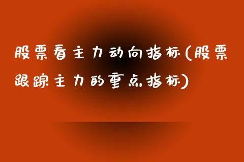 股票看主力动向指标(股票跟踪主力的重点指标)_https://www.zghnxxa.com_内盘期货_第1张