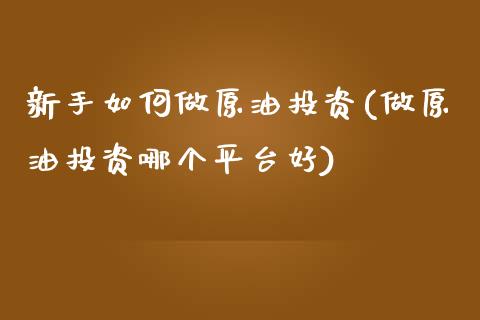 新手如何做原油投资(做原油投资哪个平台好)_https://www.zghnxxa.com_黄金期货_第1张