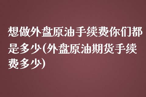 想做外盘原油手续费你们都是多少(外盘原油期货手续费多少)_https://www.zghnxxa.com_国际期货_第1张