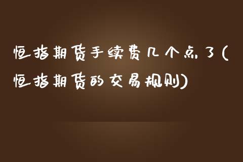 恒指期货手续费几个点了(恒指期货的交易规则)_https://www.zghnxxa.com_内盘期货_第1张