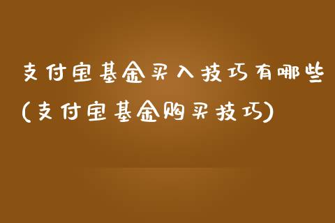 支付宝基金买入技巧有哪些(支付宝基金购买技巧)_https://www.zghnxxa.com_内盘期货_第1张