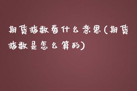 期货指数看什么意思(期货指数是怎么算的)_https://www.zghnxxa.com_国际期货_第1张