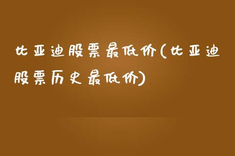 比亚迪股票最低价(比亚迪股票历史最低价)_https://www.zghnxxa.com_国际期货_第1张