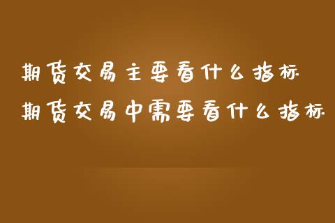 期货交易主要看什么指标 期货交易中需要看什么指标_https://www.zghnxxa.com_国际期货_第1张