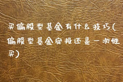 买偏股型基金有什么技巧(偏股型基金定投还是一次性买)_https://www.zghnxxa.com_期货直播室_第1张