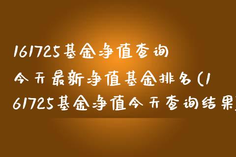 161725基金净值查询今天最新净值基金排名(161725基金净值今天查询结果)_https://www.zghnxxa.com_黄金期货_第1张