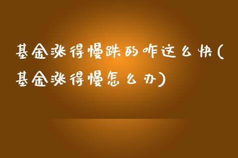 基金涨得慢跌的咋这么快(基金涨得慢怎么办)_https://www.zghnxxa.com_内盘期货_第1张