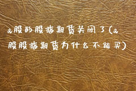 a股的股指期货关闭了(a股股指期货为什么不能买)_https://www.zghnxxa.com_内盘期货_第1张