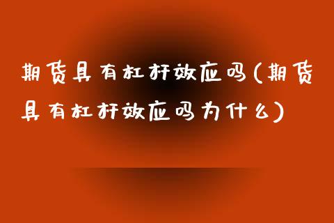 期货具有杠杆效应吗(期货具有杠杆效应吗为什么)_https://www.zghnxxa.com_内盘期货_第1张