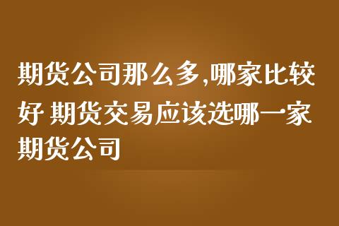 期货公司那么多,哪家比较好 期货交易应该选哪一家期货公司_https://www.zghnxxa.com_国际期货_第1张