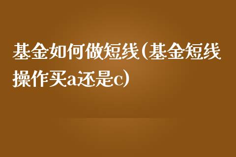 基金如何做短线(基金短线操作买a还是c)_https://www.zghnxxa.com_内盘期货_第1张