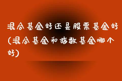 混合基金好还是股票基金好(混合基金和指数基金哪个好)_https://www.zghnxxa.com_国际期货_第1张