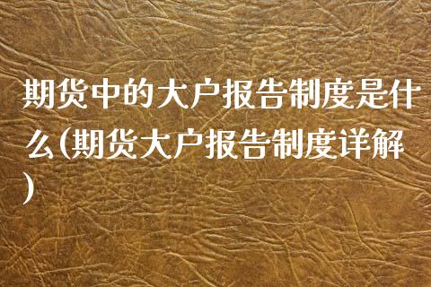 期货中的大户报告制度是什么(期货大户报告制度详解)_https://www.zghnxxa.com_黄金期货_第1张