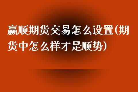 赢顺期货交易怎么设置(期货中怎么样才是顺势)_https://www.zghnxxa.com_国际期货_第1张