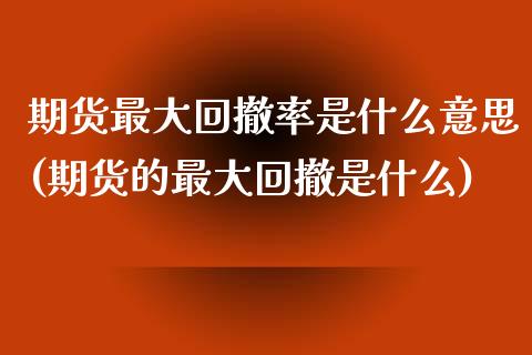 期货最大回撤率是什么意思(期货的最大回撤是什么)_https://www.zghnxxa.com_黄金期货_第1张